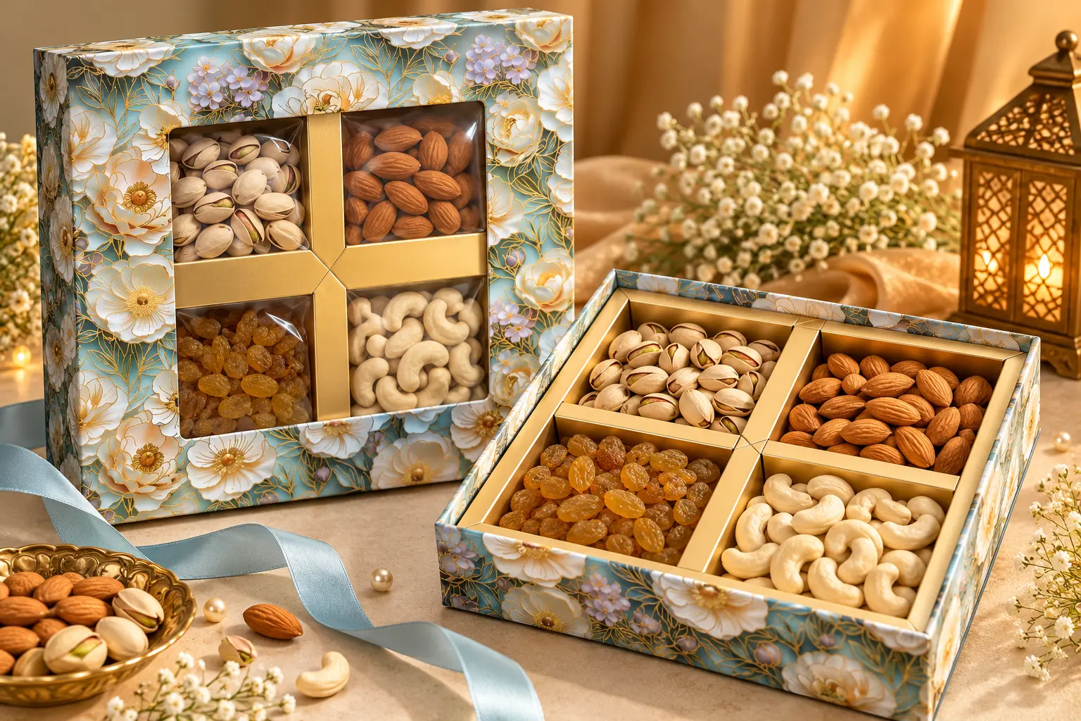 Pastel Botanical Floral 4-in-1 Festive Dry Fruit Gift Hamper