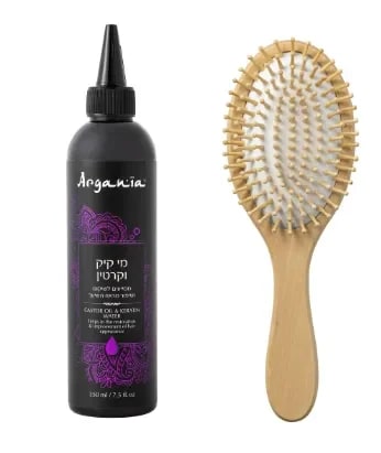 סט מברשת במבוק עגולה + מי קיק וקרטין (250 מ"ל)