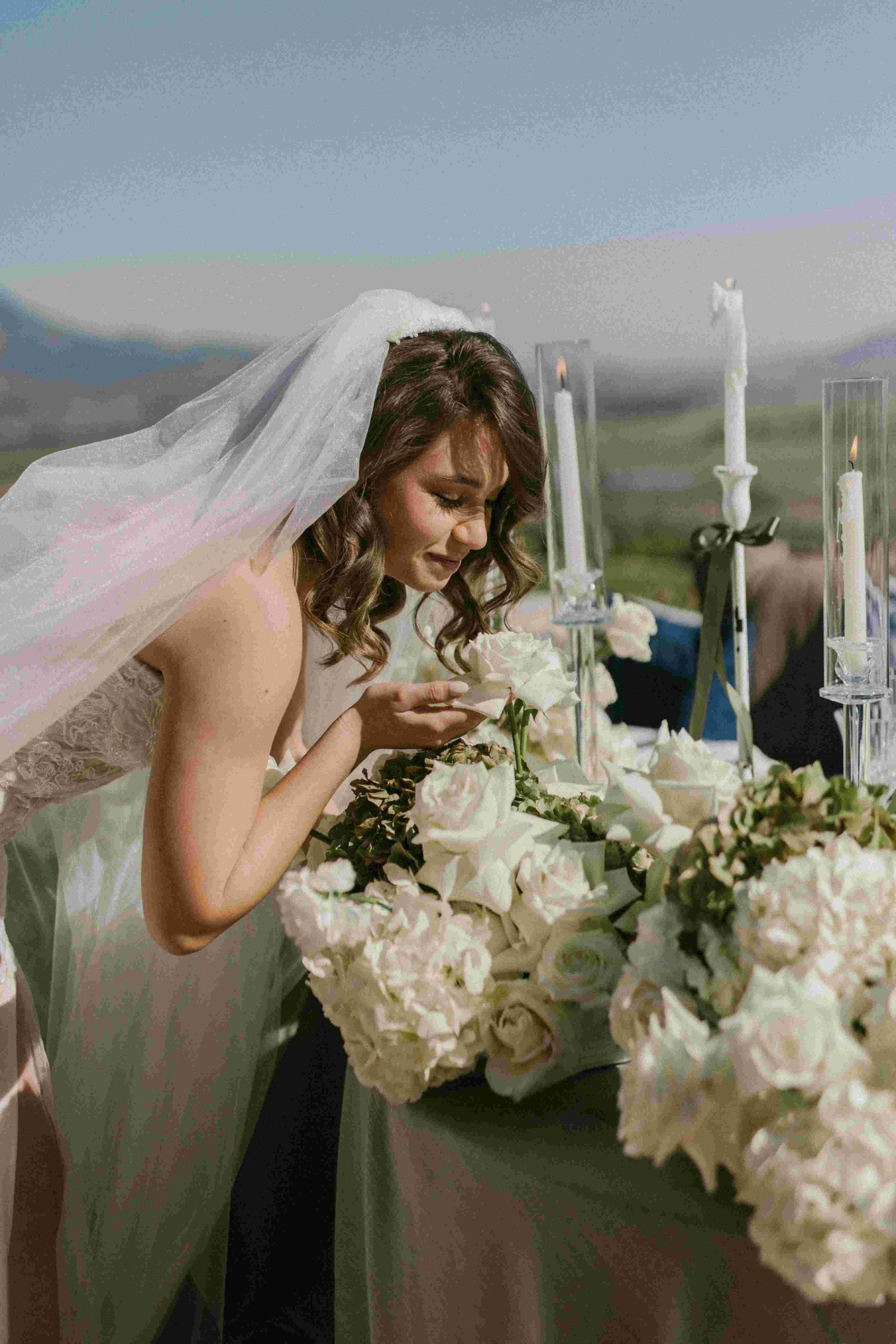 Couple at their reception with classic decor
