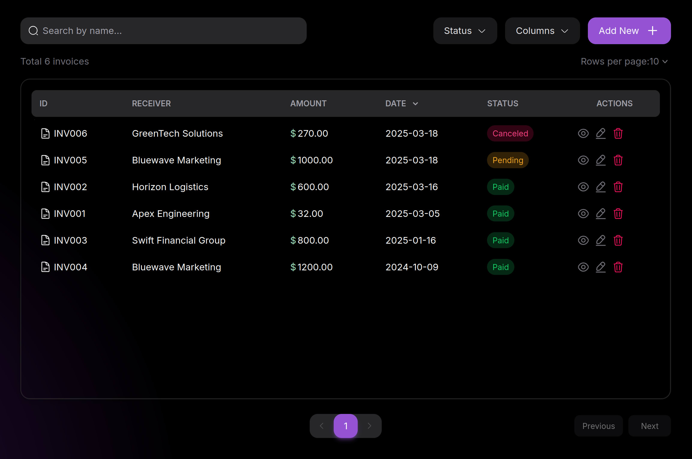 Invoice app dashboard preview