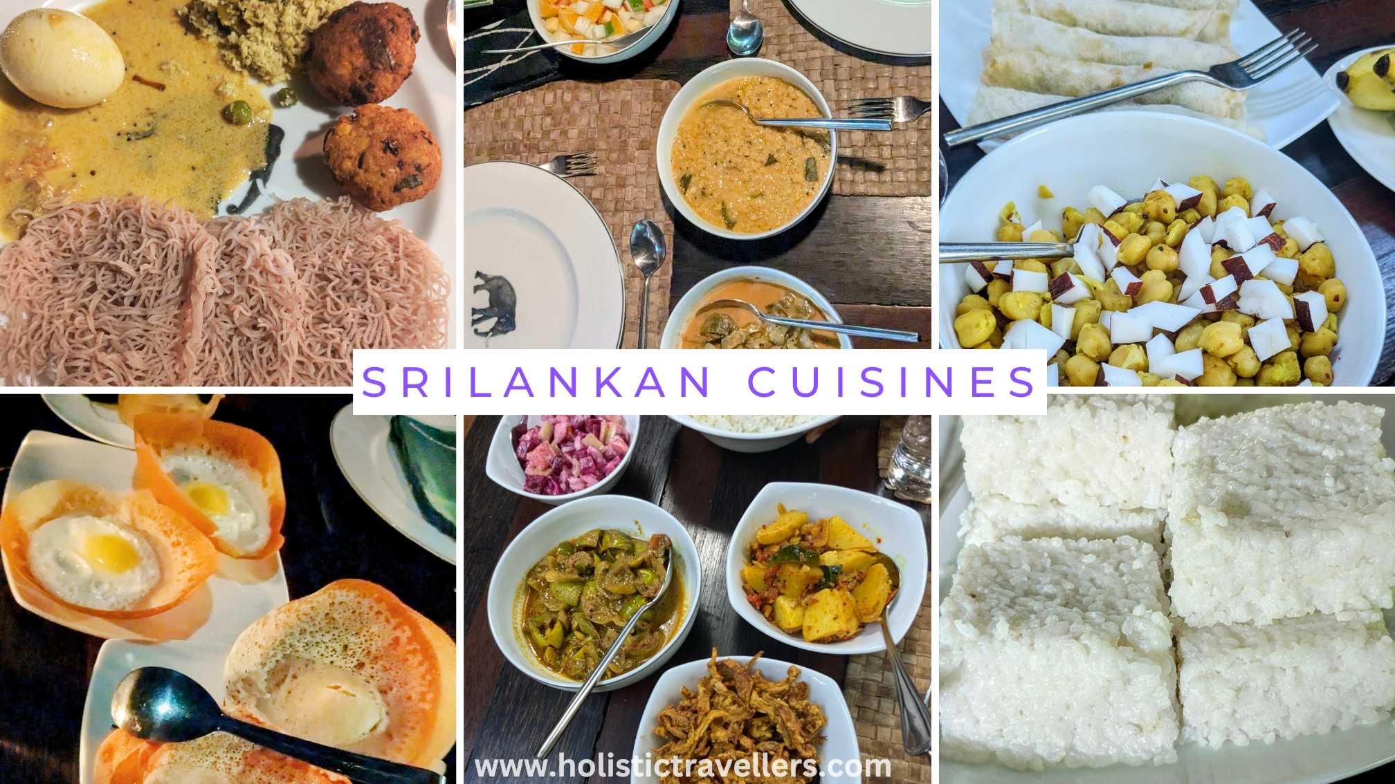 Food served at Galkadawala (String Hoppers, Pancakes, Egg Hoppers, Sri Lankan Curries, Milk rice cakes)