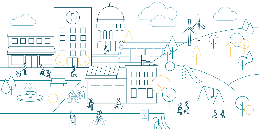 illustration of people in a small town