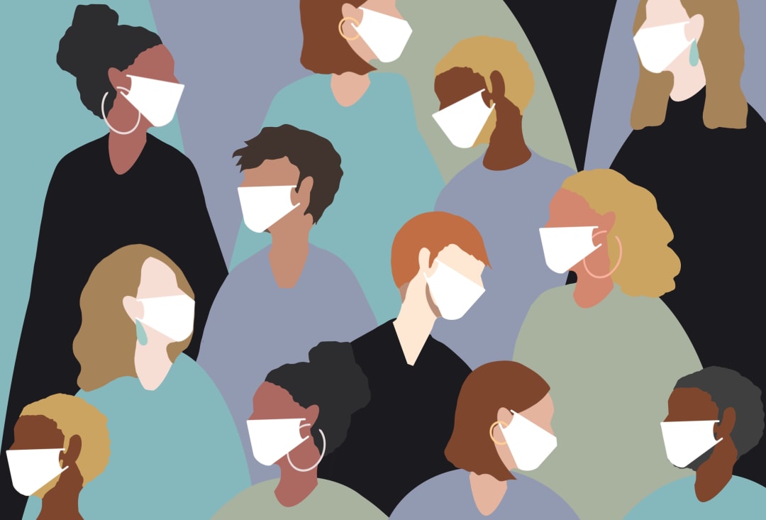 Illustration of people in masks from diverse background