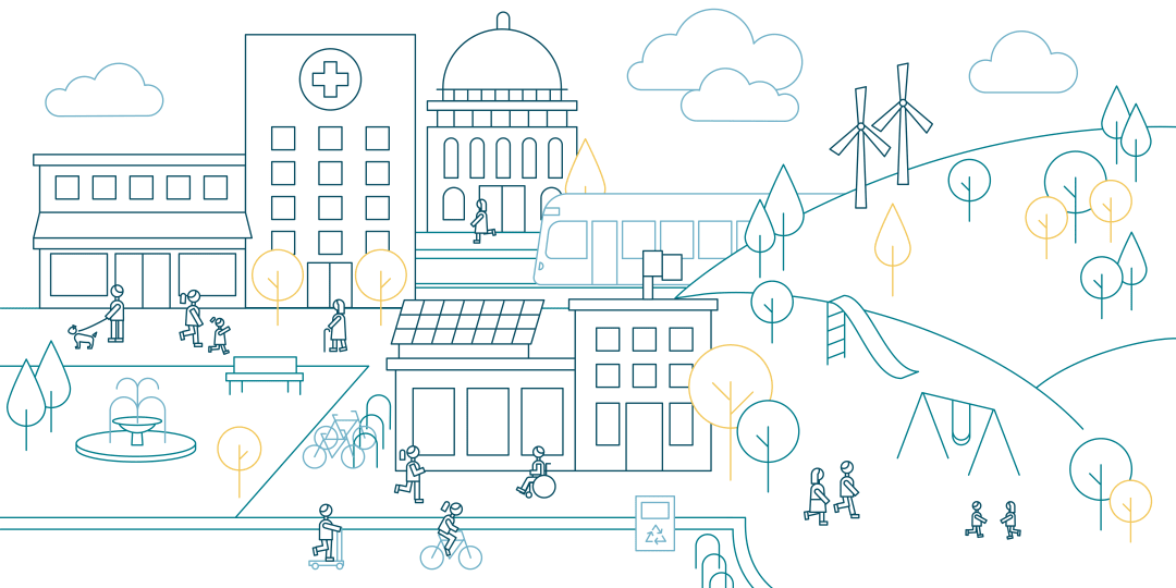 illustration of people in a small town
