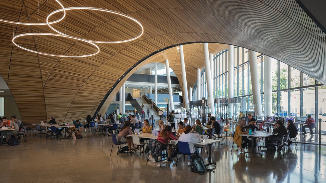 Public gathering space at library entrance