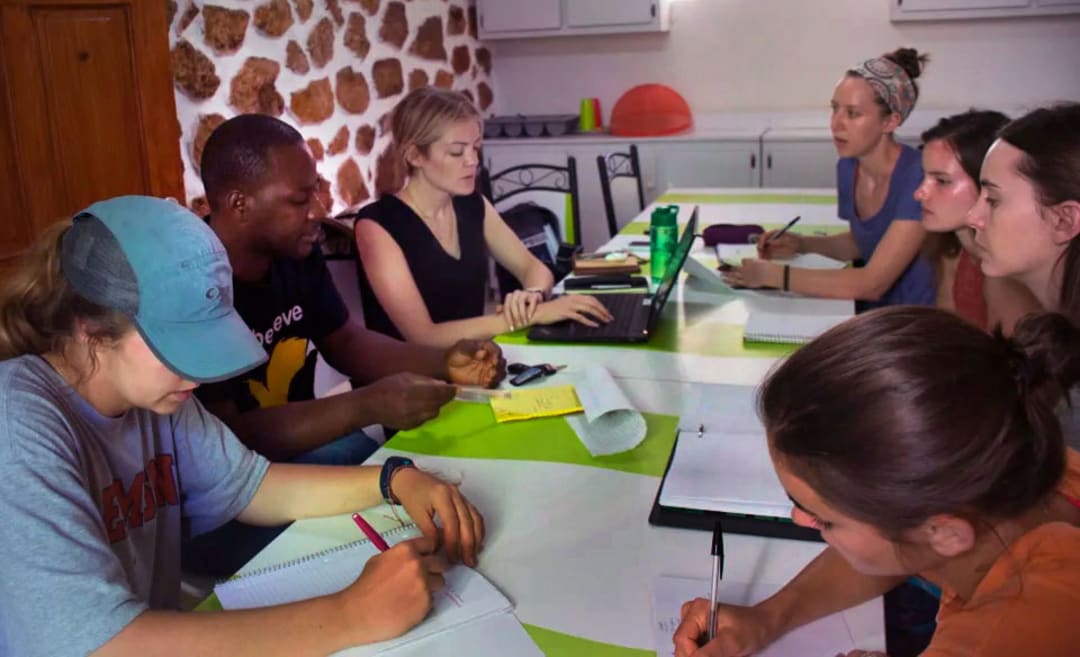 Emily McGee and others at work on a project in Haiti