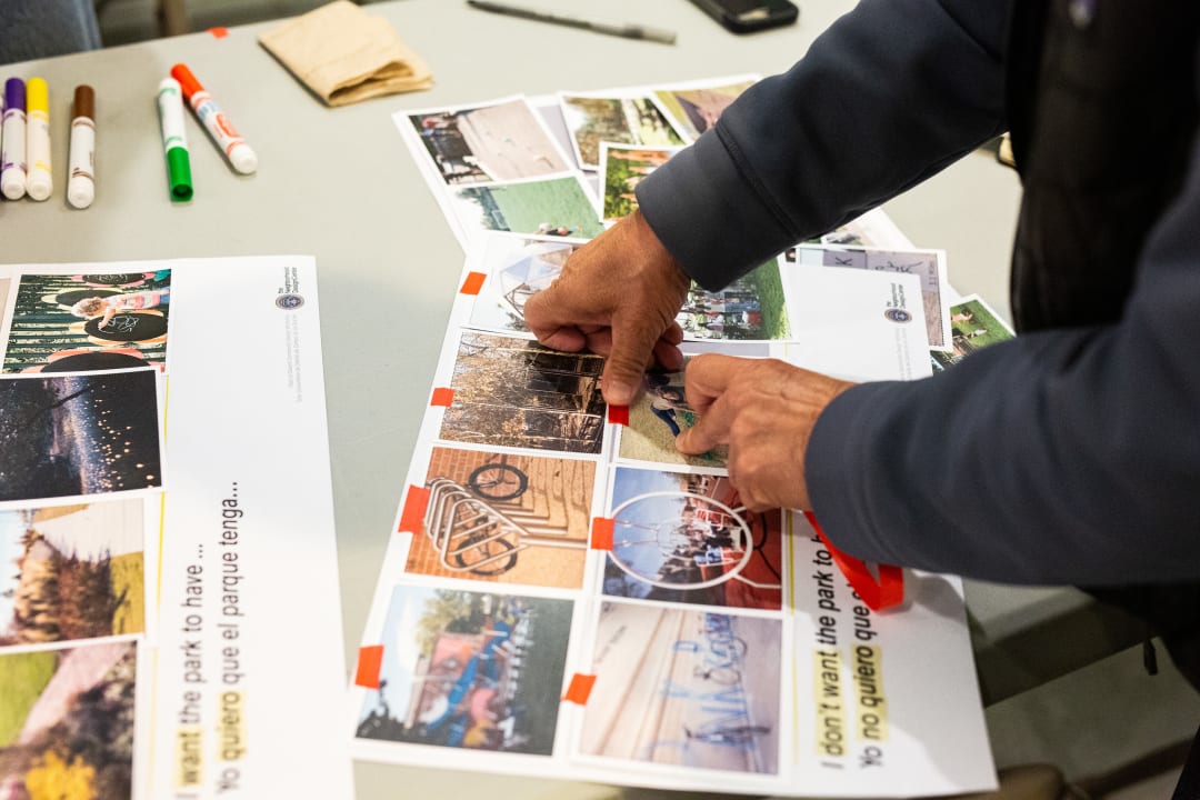 Community members completing a worksheet outlining their vision for a local park.
