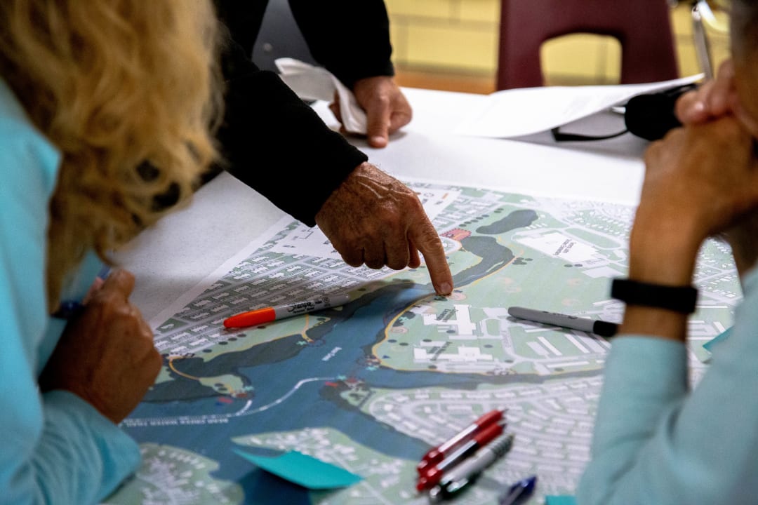 Community stakeholders identifying areas for intervention along the Maryland Line Trail.