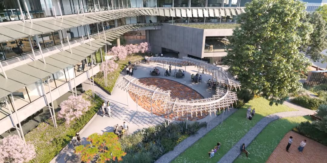 Architectural rendering of an aerial of the exterior of new AIA headquarters