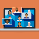 Illustration - Diverse group of people on a web call, people of color called out.