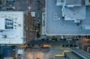 Commercial roofing, aerial photo