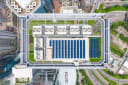 urban building with solar and green roof