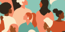 Female diverse faces of different ethnicity seamless pattern.
