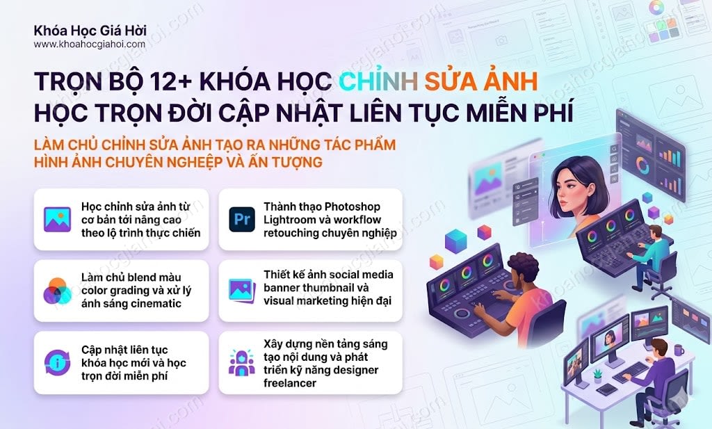 Trọn Bộ 12+ Khóa Học Chỉnh Sửa Ảnh – Học Trọn Đời, Cập Nhật Liên Tục Miễn Phí