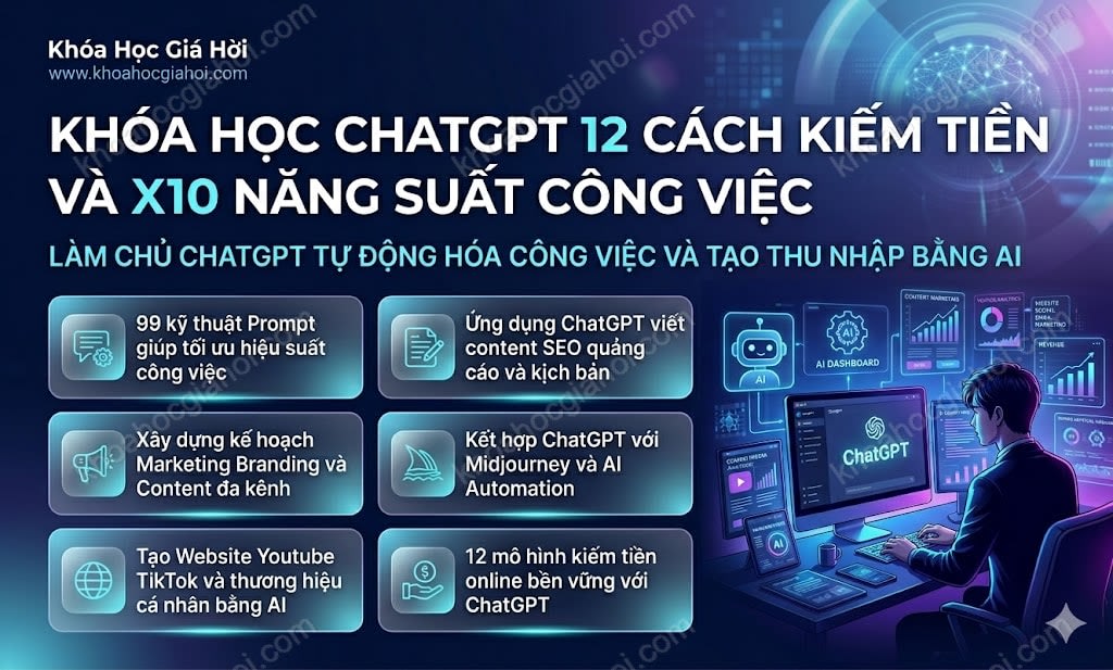Khóa Học Chatgpt: 12 Cách Kiếm Tiền Và X10 Năng Suất Công Việc