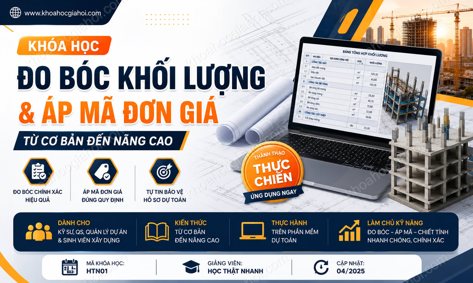 Khóa Học Đo Bóc Khối Lượng Và Áp Mã Đơn Giá Từ Cơ Bản Tới Nâng Cao