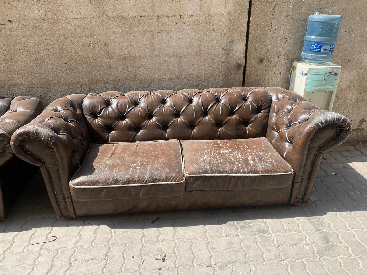 Premium Leather Sofa Complete Color Restoration - Before State