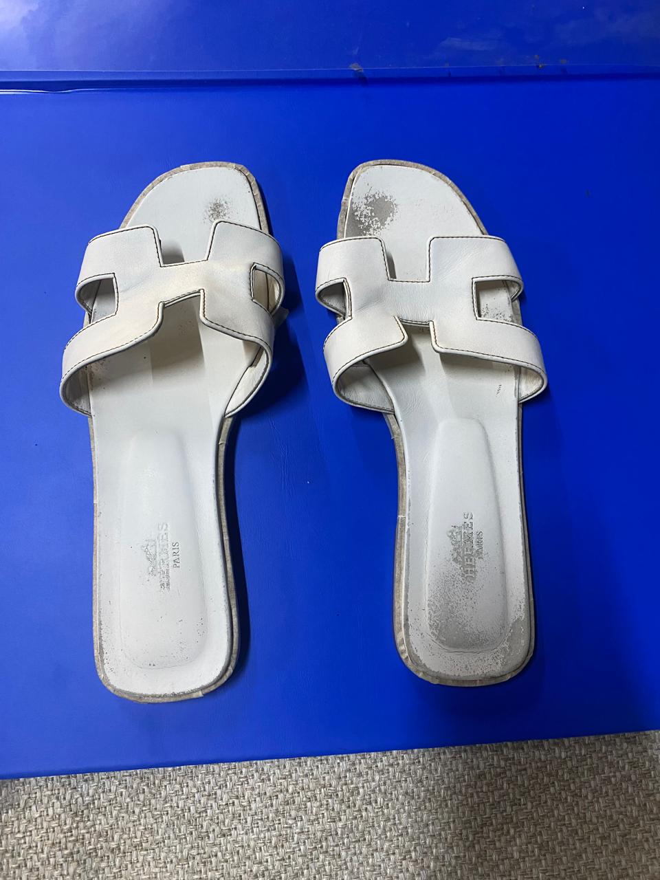 Designer Leather Sandals Color Restoration & Conditioning Before