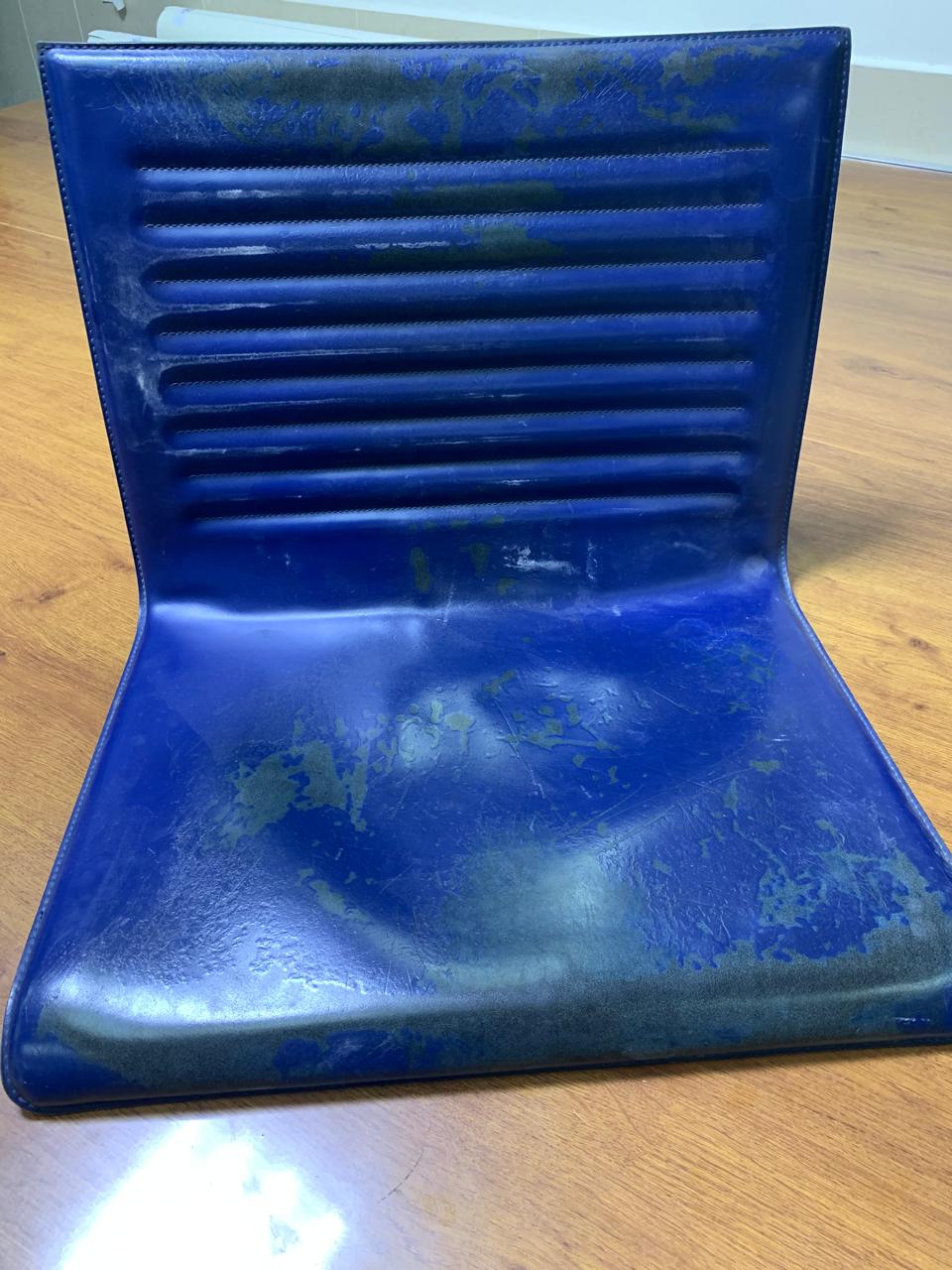 Blue Leather Chair Color Restoration & Surface Refresh Before