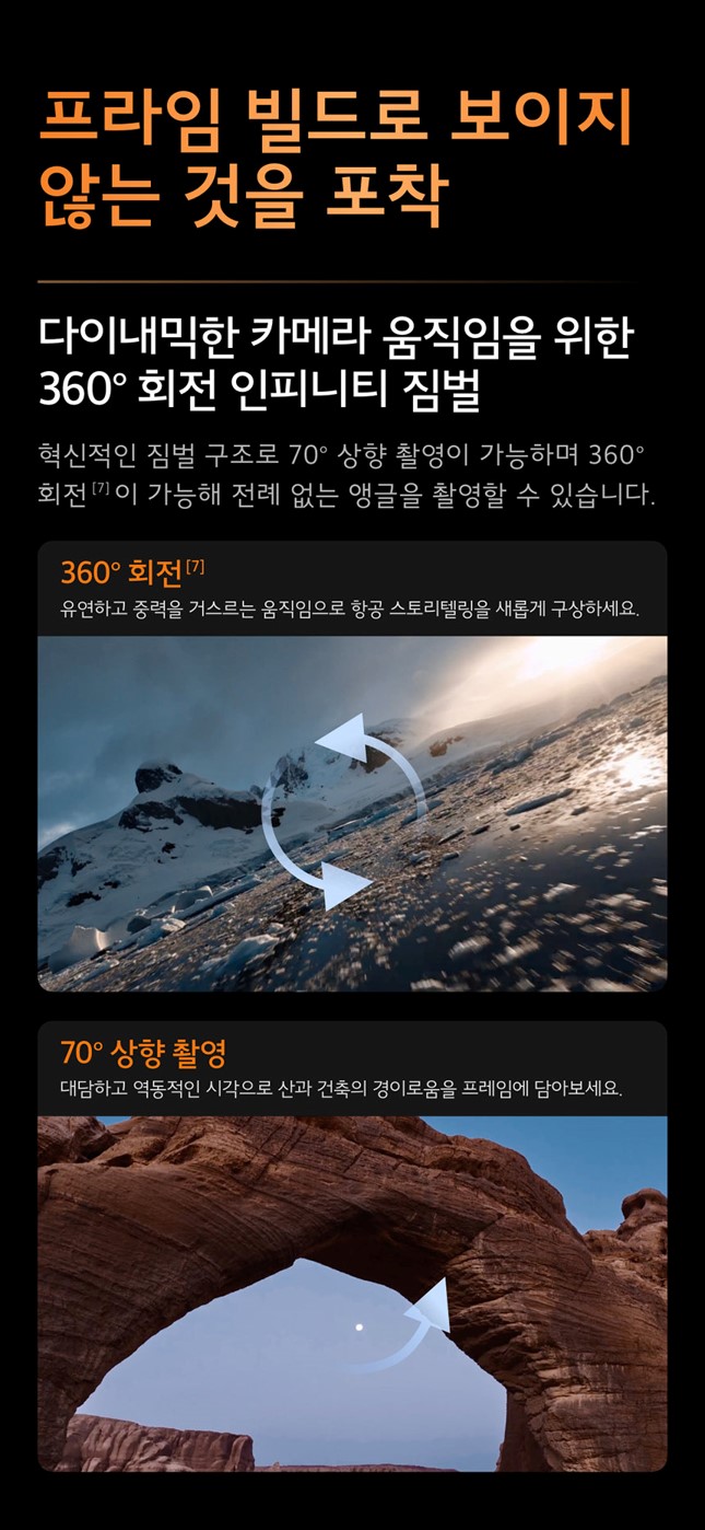 DJI Mavic 4 Pro 360° 인피니티 짐벌 – 360° 회전, 70° 상향 촬영, 프라임 빌드로 보이지 않는 것을 포착