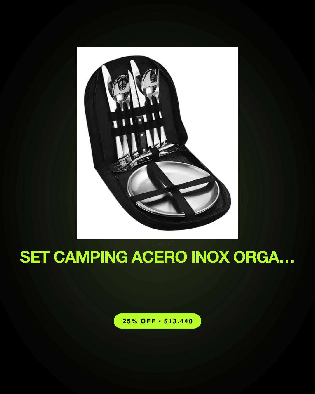 Set Camping Acero Inox Organizador + Cubiertos Completos — oferta en Chile