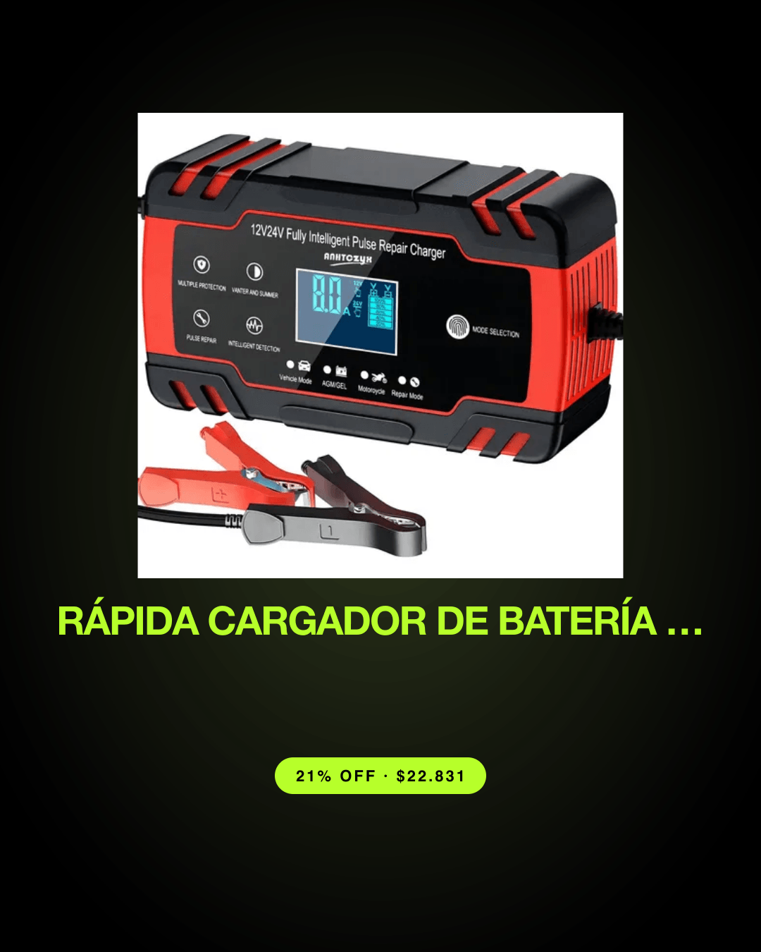Rápida Cargador De Batería Auto Y Moto 12v 24v Inteligent Anhtczyx J30 Rojo — oferta en Chile
