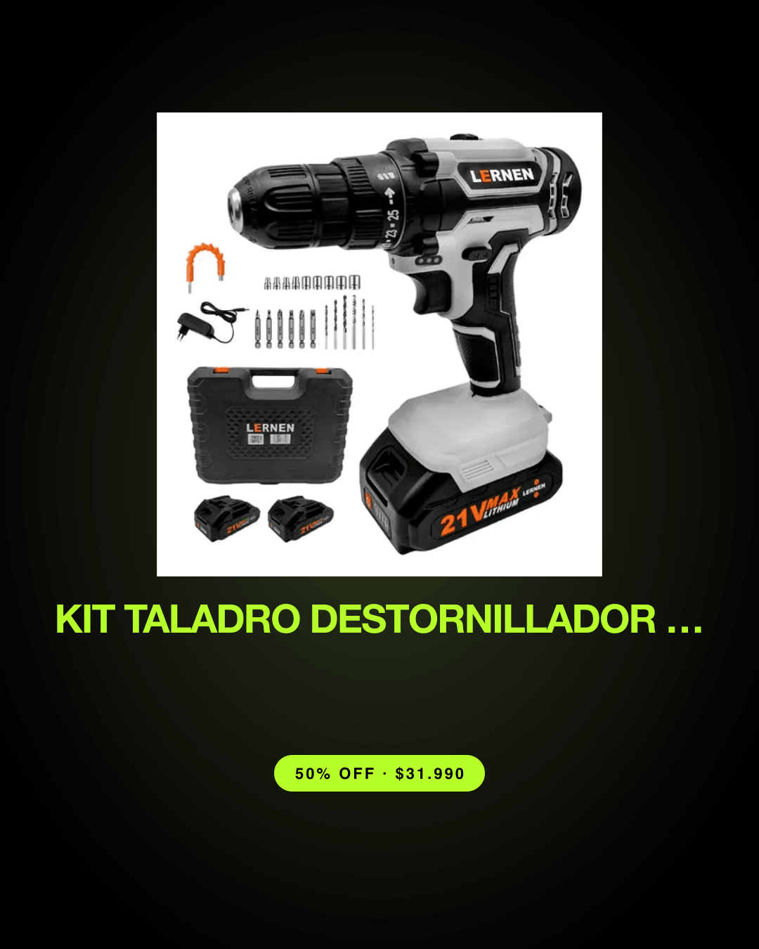 Kit Taladro Destornillador Inalámbrico Lernen 21v + 2 Baterías Color Gris — oferta en Chile