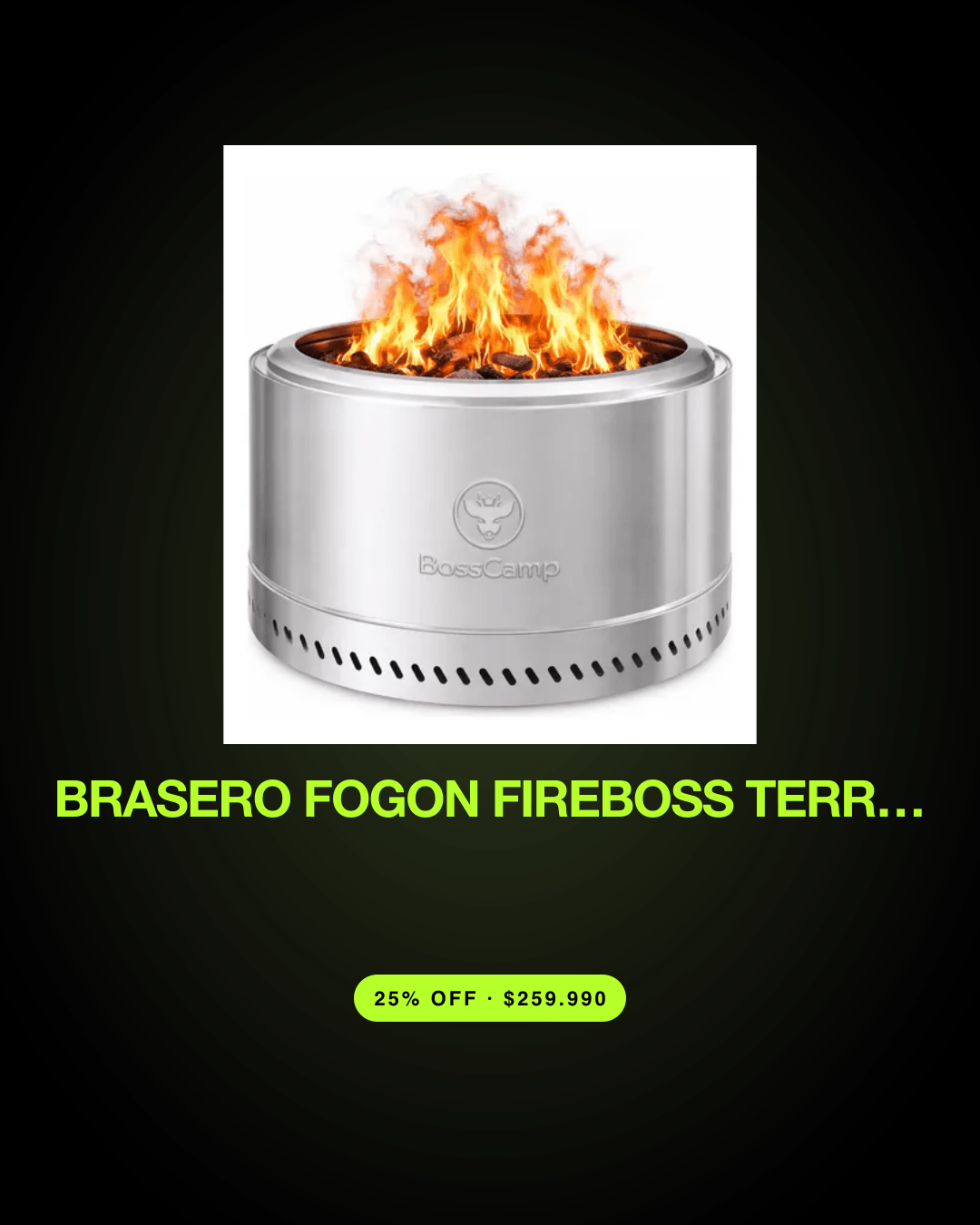 Brasero Fogon Fireboss Terraza Sin Humo 68 Cm Bosscamp Silve — oferta en Chile