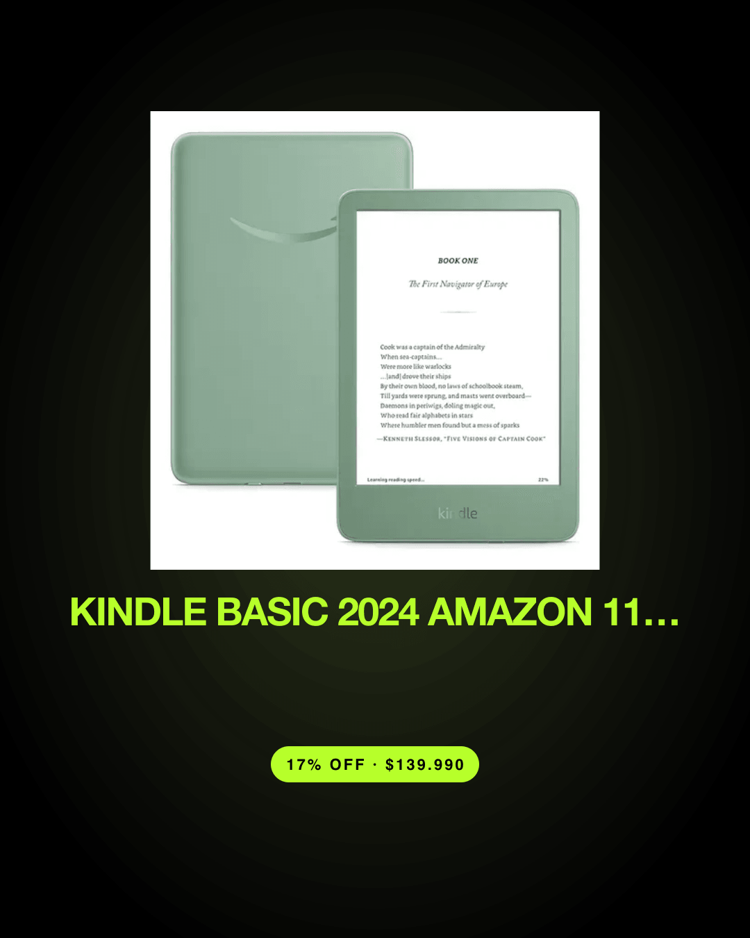 Kindle Basic 2024 Amazon 11va Generacion 16gb Pantalla 6 Color Verde Claro — oferta en Chile