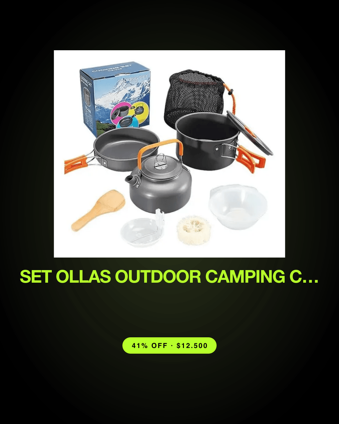 Set Ollas Outdoor Camping Cocinilla Utensilios Ds-308 Gris Oscuro Y Naranja — oferta en Chile