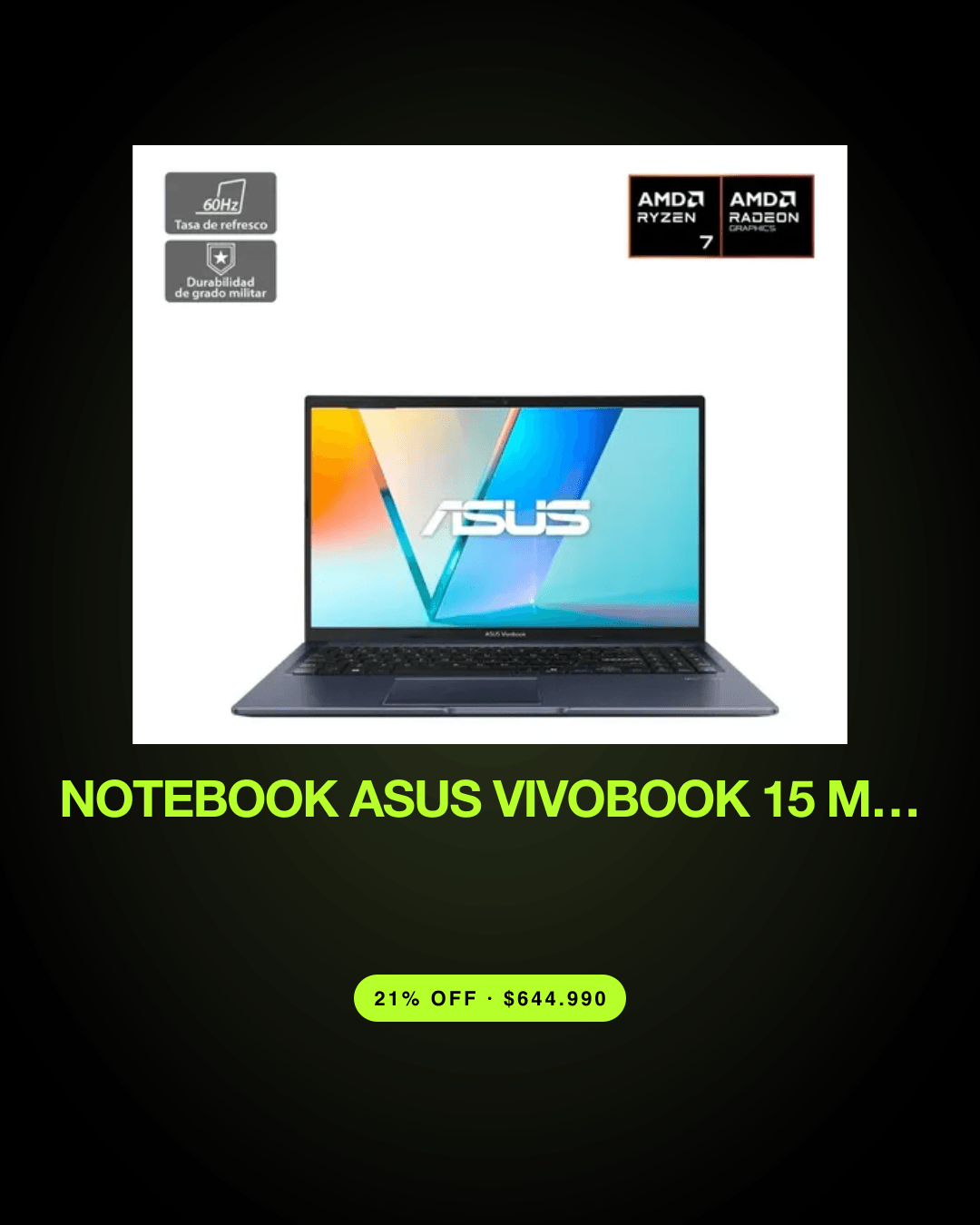 Notebook Asus Vivobook 15 M1502naq-bq073w Amd Ryzen 7 16gb Ram 512gb Ssd 15.6 Quiet Blue — oferta en Chile