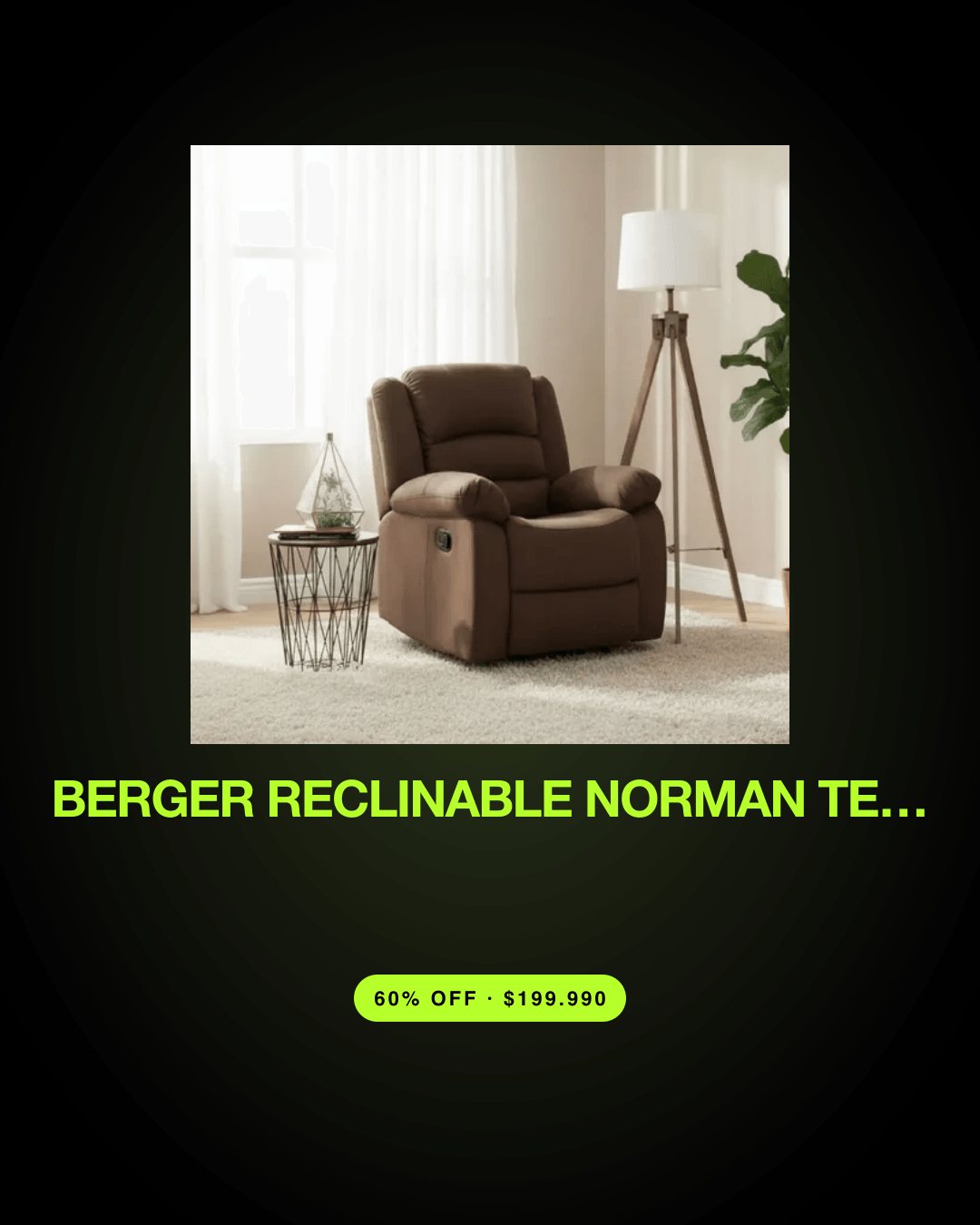 Berger Reclinable Norman Terciopelo Elephant Café 98060r Color Marrón Diseño de la tela Big freshness — oferta en Chile