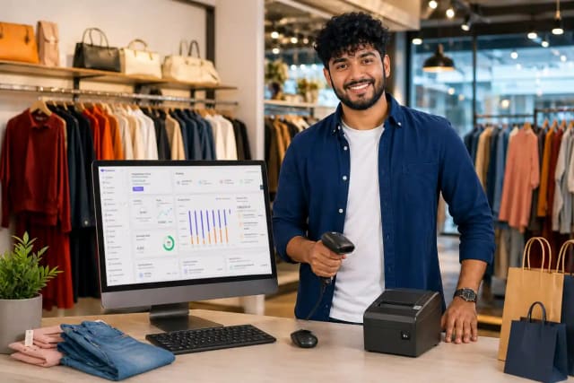 Modern Bangladeshi fashion boutique with POS billing screen