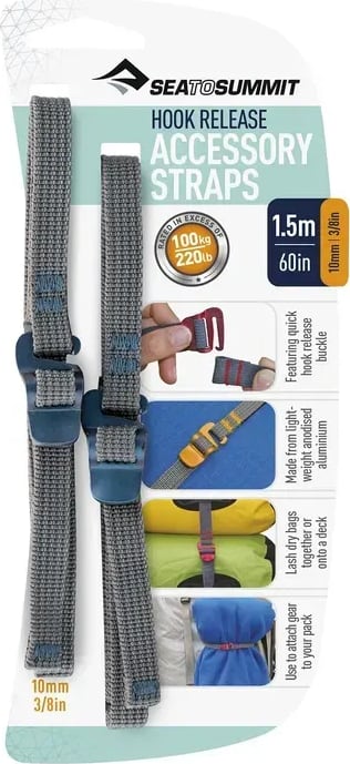 Стяжний ремінь Sea to Summit Accessory Strap With Hook Buckle, 1.5 м – Сірий