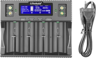 Універсальний зарядний пристрій LiitoKala Lii-D4XL EU на 4 канали + автомобільний кабель, Чорний