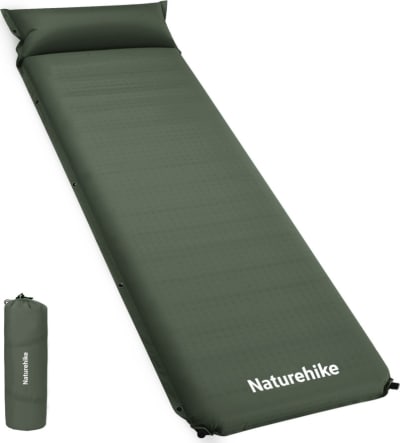 Самонадувний матрац Naturehike CNK2450WS020 з подушкою 200 × 63 × 10 см – Темно-Зелений