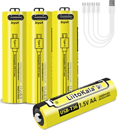 Набір акумуляторів 4 шт LiitoKala USB-T36 + USB Type-C кабель зарядки – Жовтий