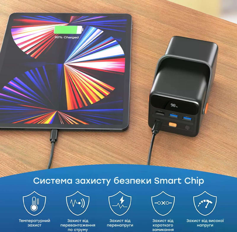 Павербанк Choetech B664 50000 мАг 65 Вт з ліхтарем, Синій – фото 6