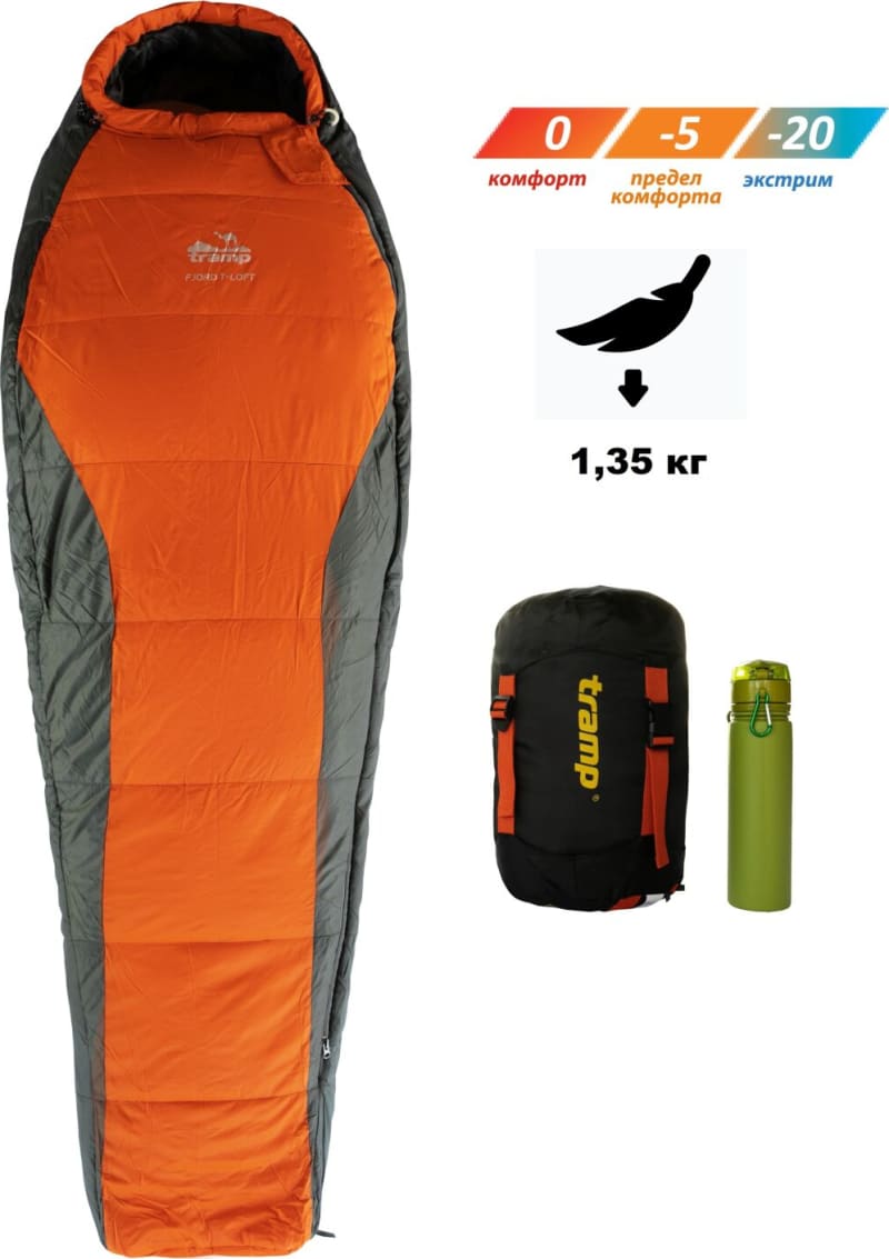 Спальний мішок Tramp Fjord Regular кокон orange/grey, 0°C/-20°C (Лівий) – фото 1
