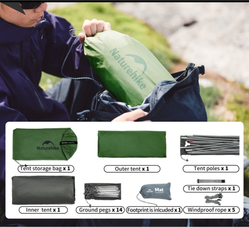 Намет надлегкий двомісний Naturehike Cloud Up Pro CNK2350WS020, темно-зелений — Темно-Зеленый — фото 5