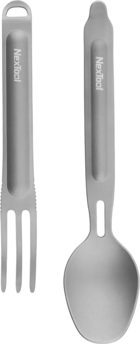 Туристичний набір ложка-виделка NexTool Titanium Tableware Set, сірий – фото 4