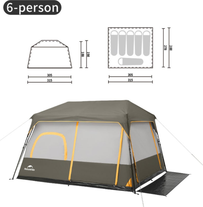 Намет шестимісний Naturehike Cape 8.4 CNK2450WS050 з швидким розкриттям, сіро-коричневий — фото 2