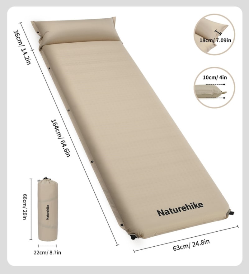 Матрац самонадувний Naturehike CNK2450WS020 200 × 63 × 10 см Beige – Бежевий — фото 2