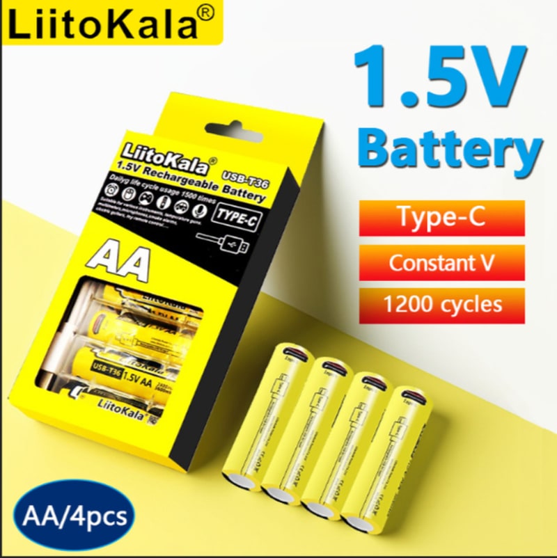 Набір акумуляторів 4 шт LiitoKala USB-T36 + USB Type-C кабель зарядки — Жовтий — фото 6
