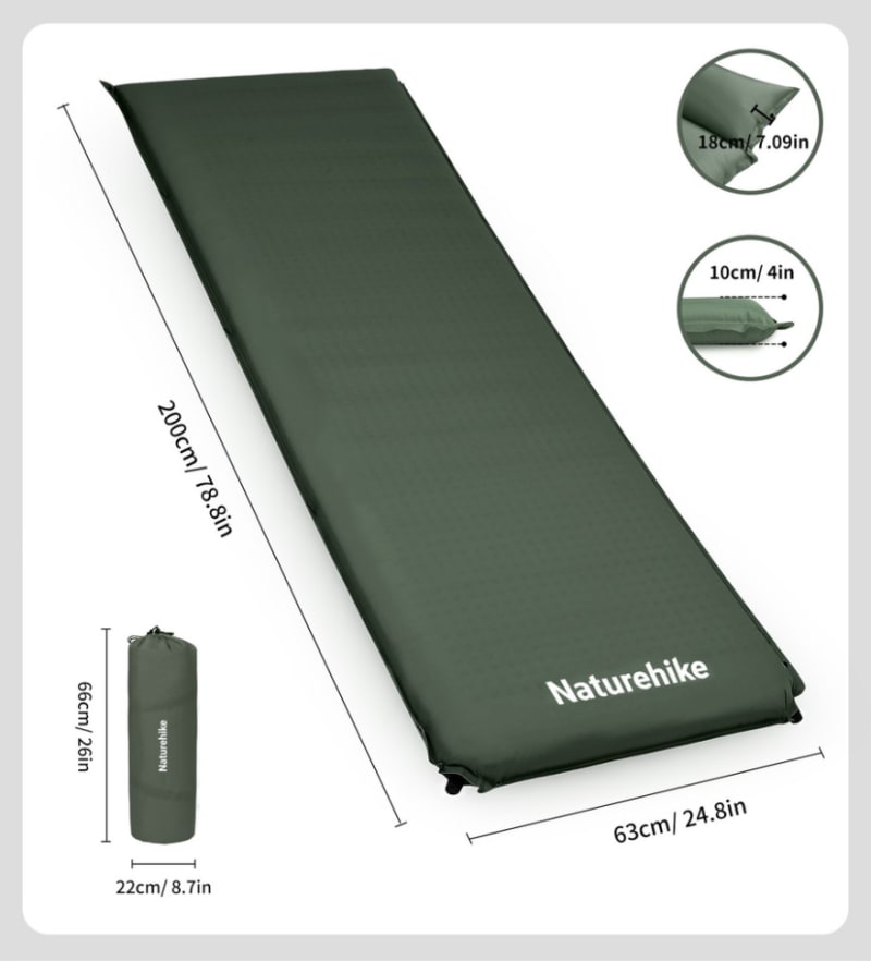 Матрац ортопедичний самонадувний одномісний Naturehike CNK2450WS020, 200 × 63 × 10 см, темно-зелений – Темно-Зеленый — фото 2
