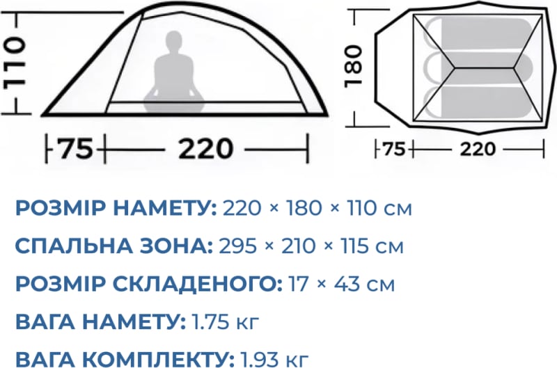 Намет надлегкий тримісний Naturehike Cloud Up Pro, 20D – Блакитний – фото 6