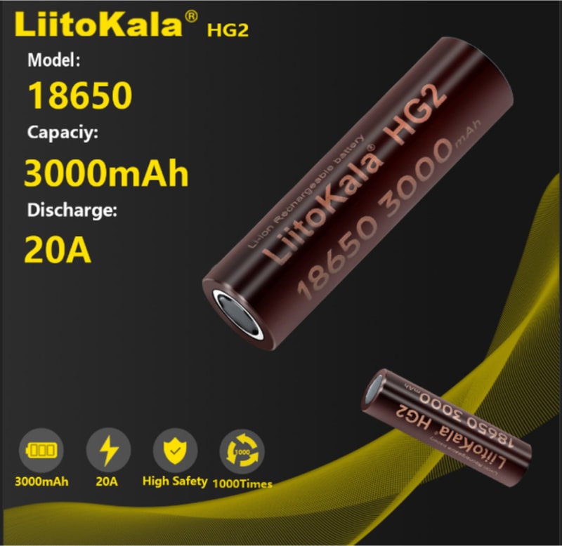 Li-ion Акумулятор LiitoKala HG2 18650 на 3000 mAh для ліхтарів — Коричневий — фото 5