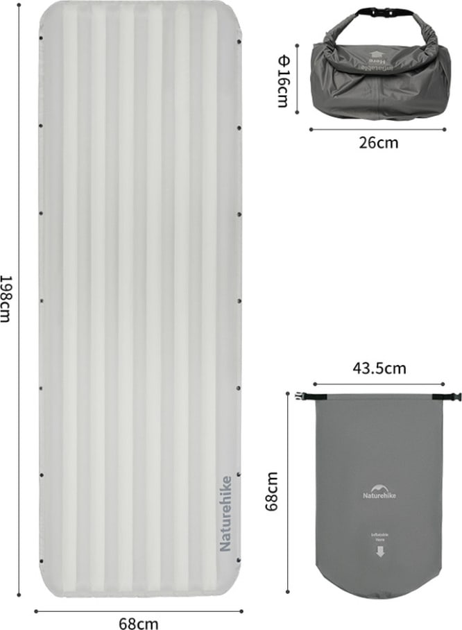 Матрац туристичний надувний одномісний Naturehike CNK2450WS034, 198 × 68 × 9.5 см, коричневий, для кемпінгу із мішком для надування — фото 3