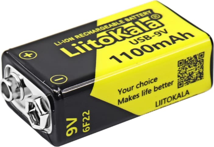 USB акумулятор Крона LiitoKala Type C на 1100 мАгод 9V — Чорний,Жовтий — фото 1
