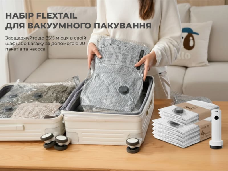 Набір для вакуумного пакування Vollyc by Flextail (NANO BAG SET), 20 пакетів + насос — Чорний, Білий — фото 3